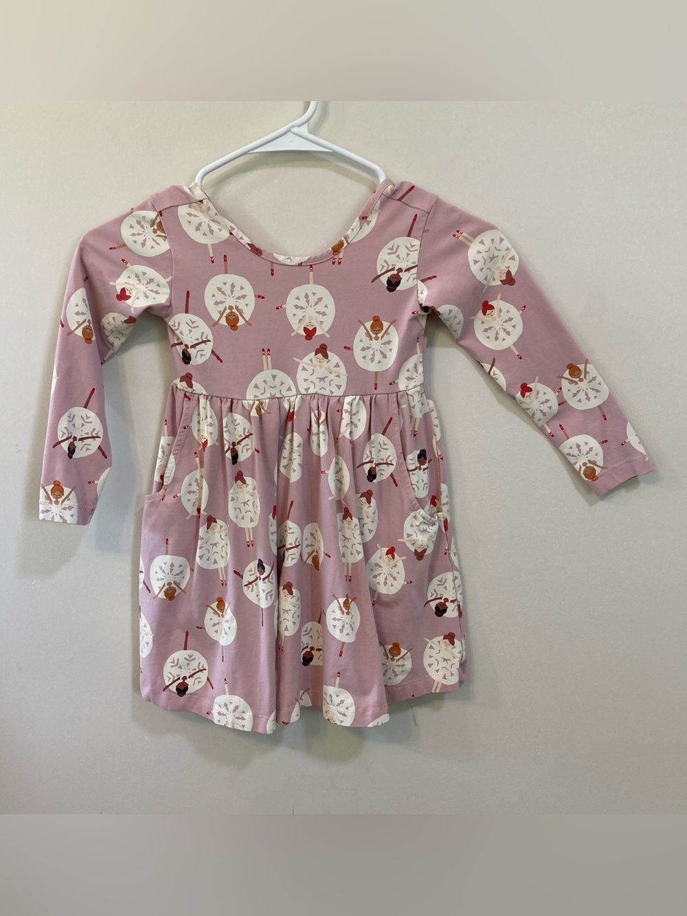 Hanna Andersson Girls Sz 4 Pink Ballerina Print Skater Dress Long Sleeve